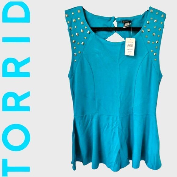 Torrid Ocean Color Sleeveless Peplum Tank Top. - Picture 1 of 8